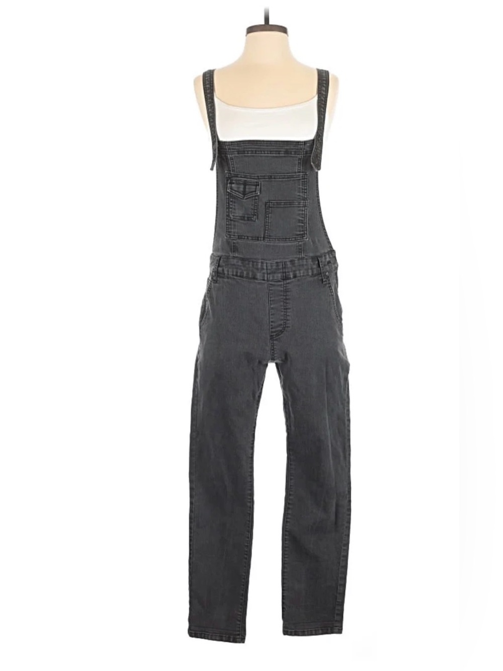 Free People Distressed Gray Denim Overalls Size 28